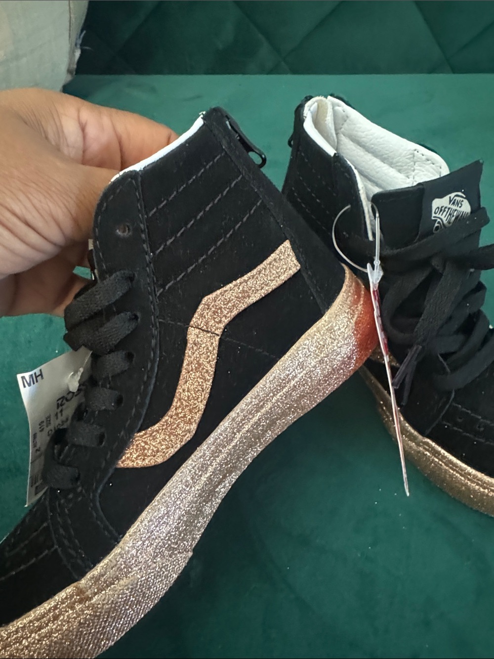 Vans Kids Black High-Top Sneakers with Gold Glitter - Picture 4 of 8